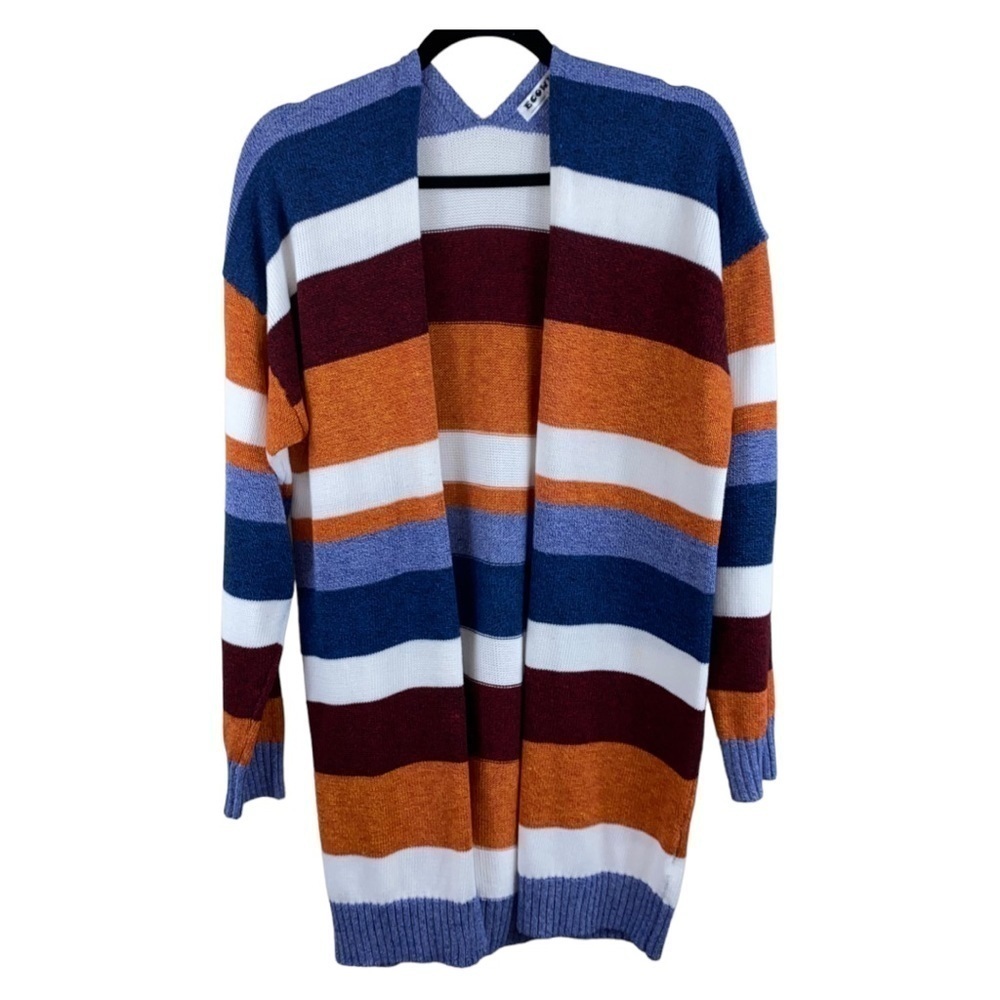 Ecowish striped open front long line cardigan sweater Sz L